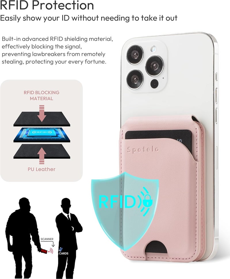Spotelo Magnetic Wallet for iPhone, Compatible with MagSafe Adjustable Stand Wallet, RIFD Blocking Leather Magnetic Card Holder for iPhone 17/16/15/14/13/12 Series, Not for iPhone 13/12 Mini(Pink) - Image 4